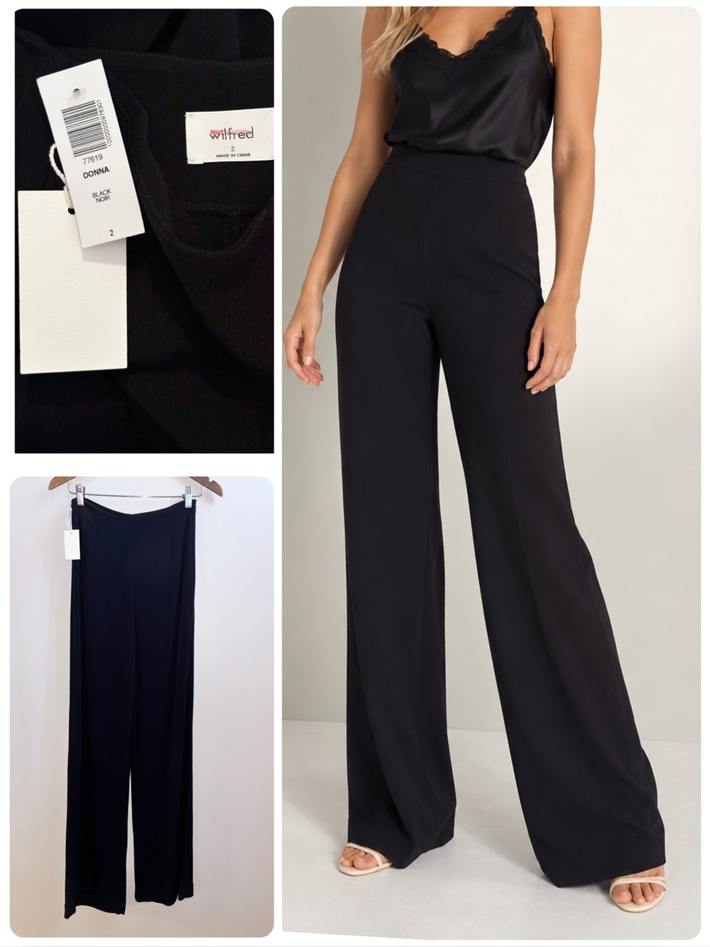 NWT Aritzia Wilfred Black Donna Pants High Rise Wide Leg Flowy Size 2